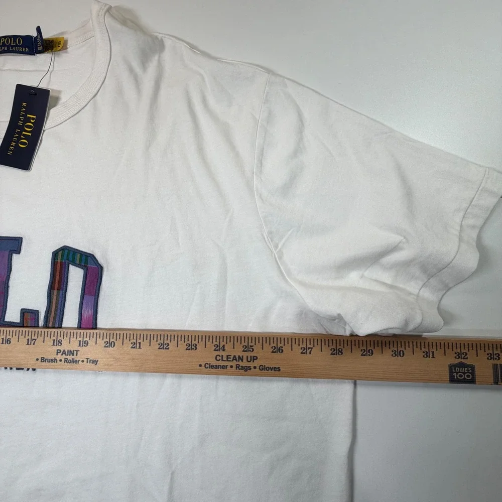 Polo Ralph Lauren T Shirt Men 2XB White Plaid Applique Logo Short Sleeve Tee